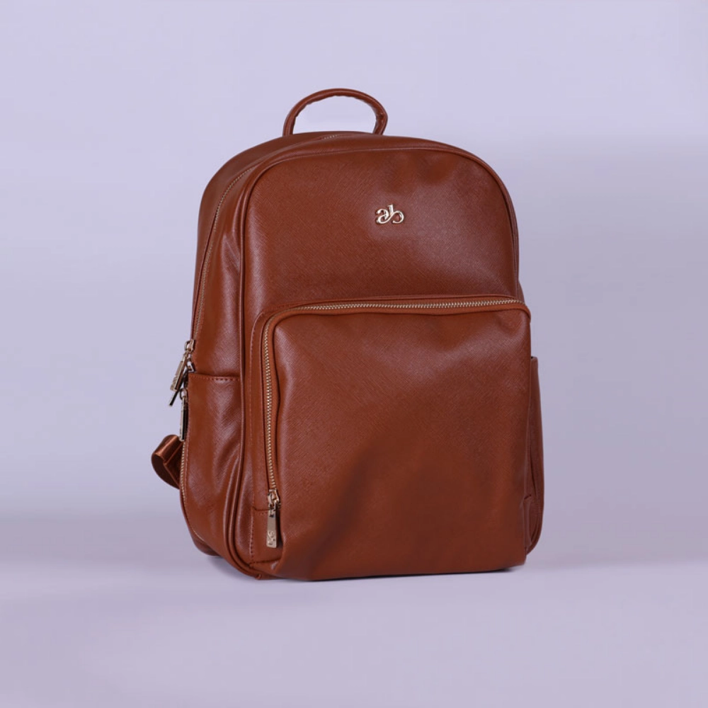 Picture of Brown Leather Maternity Backpack With Changing Pad Travel (With Name Embroidery)