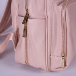 Picture of Pink Leather Maternity Backpack With Changing Pad Travel (With Name Embroidery)