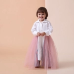 Picture of White And Light Pink Gergean Dress For Girls (With Name Embroidery)