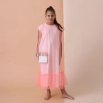 Picture of Pink Gergean Dress For Girls (With Name Embroidery)