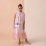 Picture of Light Pink Gergean Dress For Girls (With Name Embroidery)