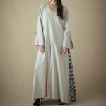Picture of Gray With Blue Zigzag Double Embroidery Stitched Daraa