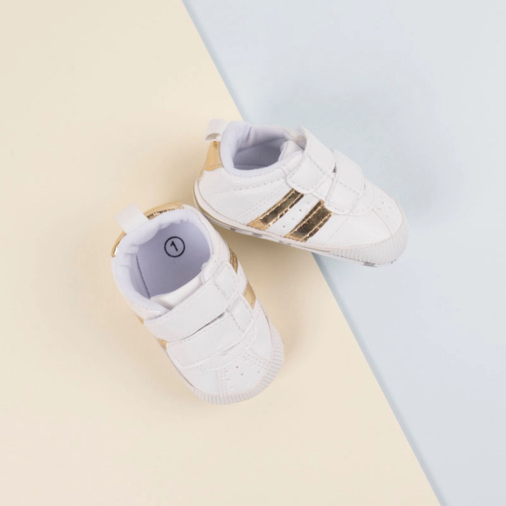 Picture of White And Gold Stripes Shoes For Baby