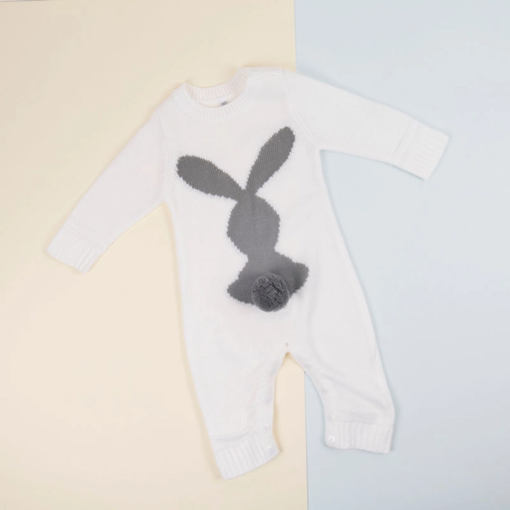 صورة  (مع تطريز الاسم)  بدلة أرنب بيضاء للطفل