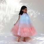 صورة فستان تور دبل كلوش بدرجات الازرق و الوردي للبنات