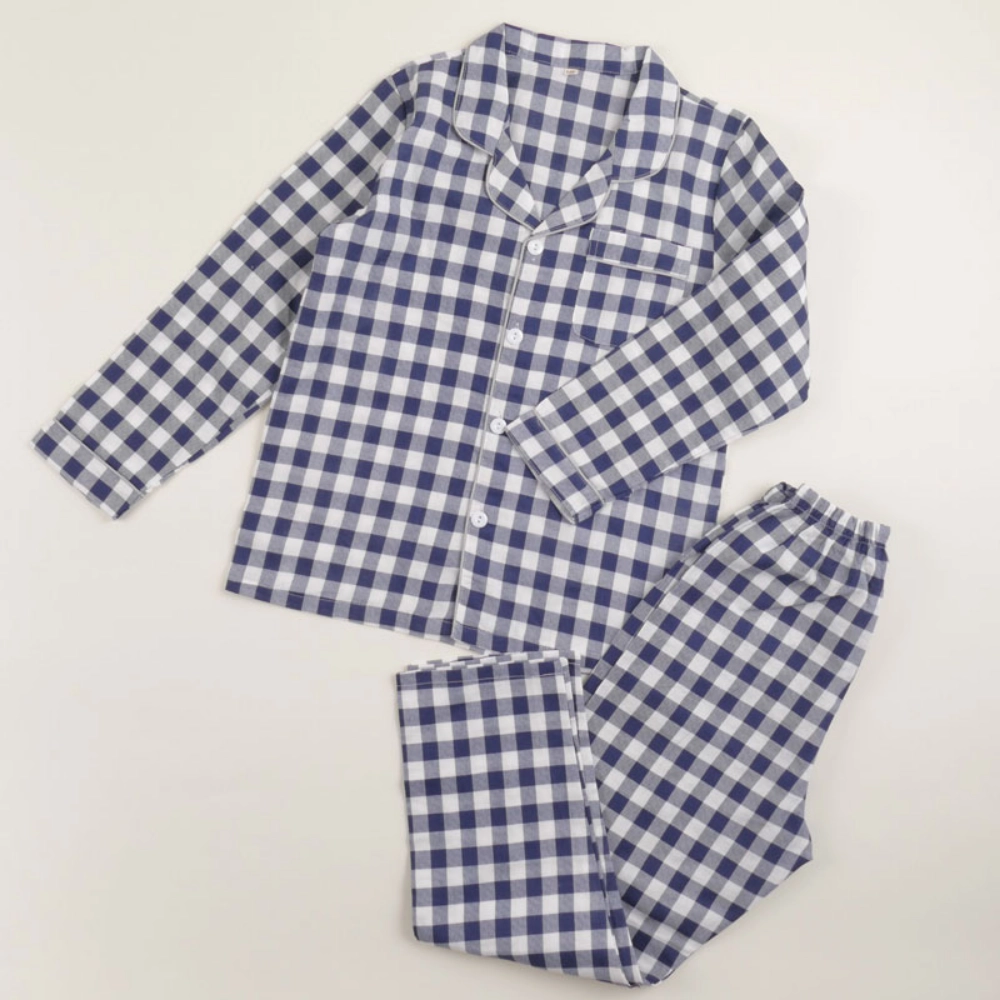 Picture of Navy Checkered Pajama Set For Kids (With Name Embroidery Option)