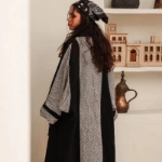 Picture of Black And Grey Parallel Bisht For Women