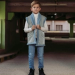 Picture of saudi Gilet fur for children, color sky blue (With Name Embroidery) 