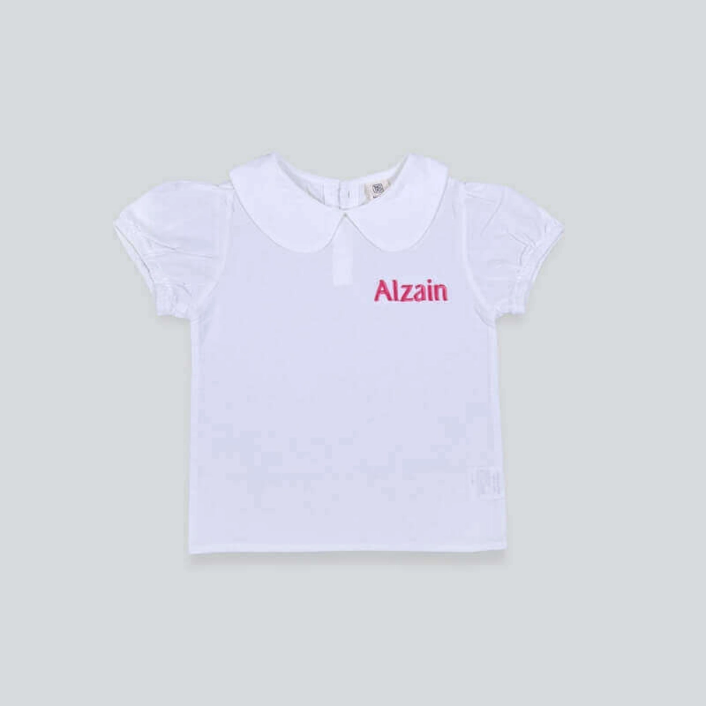 Picture of TIYA Girls white collar T-shirt  (With Embroidery Option) SA1015WHT