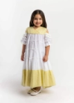 Picture of Saudi 23SS0TB497291 White Gergean Dress With Yellow Shoulder For Girls