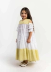 Picture of Saudi 23SS0TB497291 White Gergean Dress With Yellow Shoulder For Girls