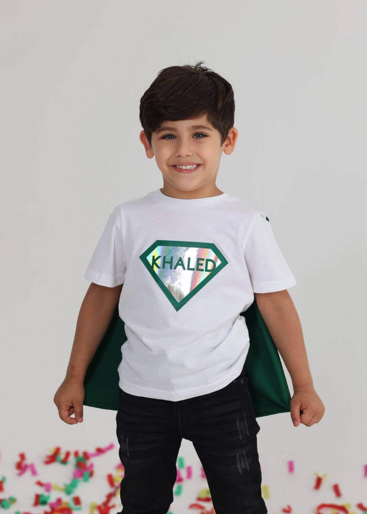 Picture of White And Green T-shirt Superman (With Name Printing Option)