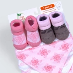 Picture of 5 Pcs Pink Floral Newborn Set - Bandana Bib And Shoes